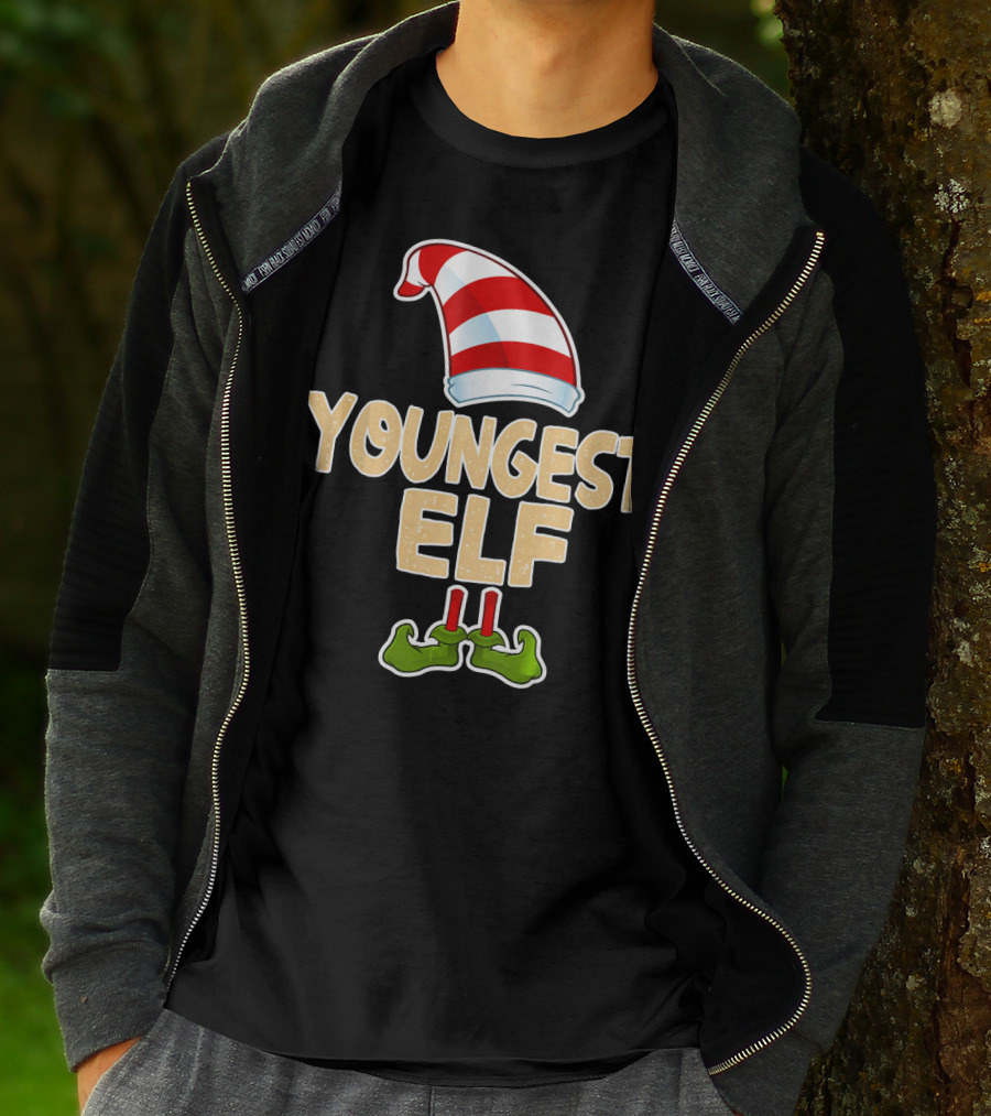 Youngest Elf Hat And Shoes Holiday Humor T-Shirt