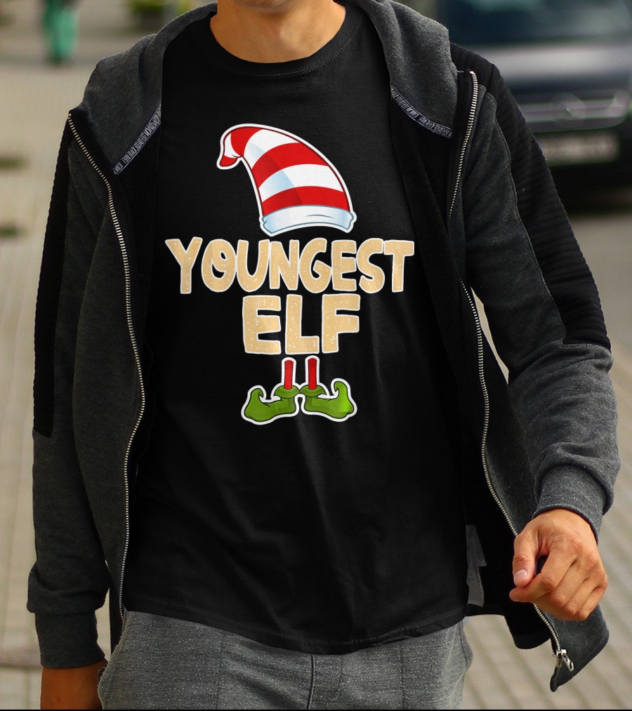 Youngest Elf Hat And Shoes Holiday Humor T-Shirt
