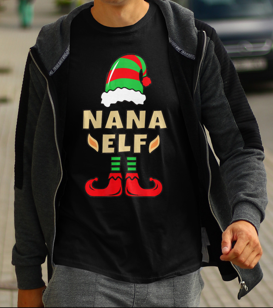 Nana Elf Christmas Hat Striped Shoes T-Shirt