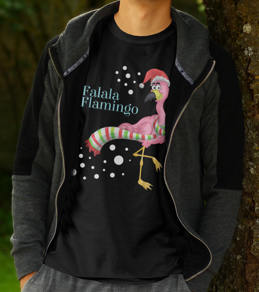 Falala Flamingo Santa Hat Christmas Holiday T-Shirt