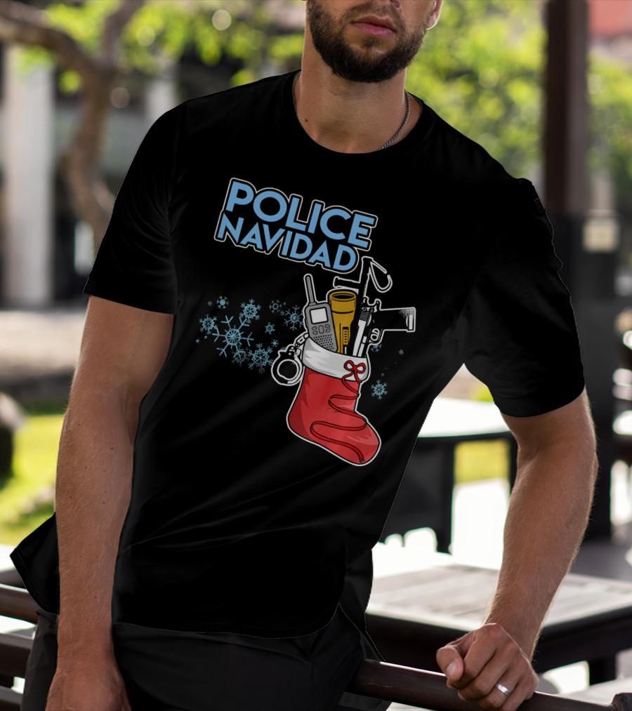 Police Navidad Christmas Stocking With Law Enforcement Gear T-Shirt