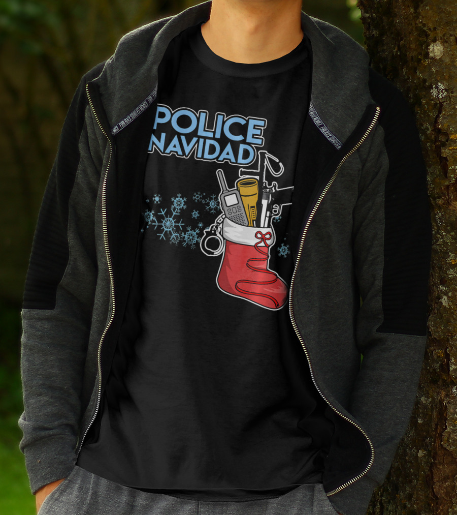 Police Navidad Christmas Stocking With Law Enforcement Gear T-Shirt
