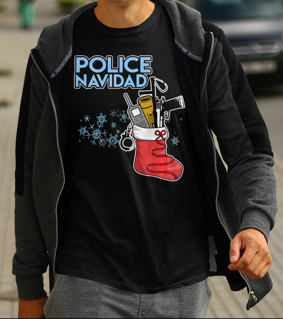 Police Navidad Christmas Stocking With Law Enforcement Gear T-Shirt