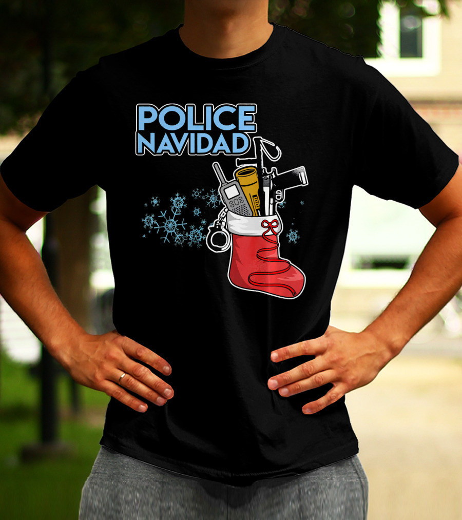 Police Navidad Christmas Stocking With Law Enforcement Gear T-Shirt