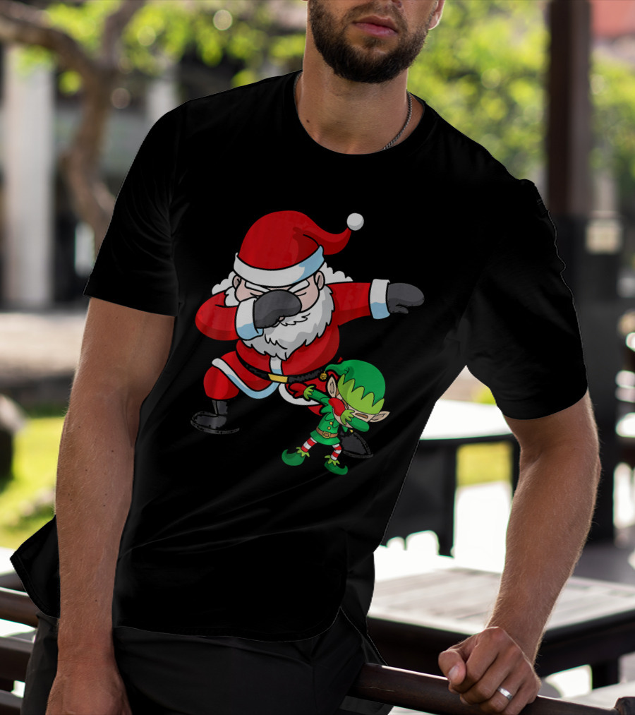 Christmas Boys Dabbing Santa Claus And Elf Dab Dan T-Shirt