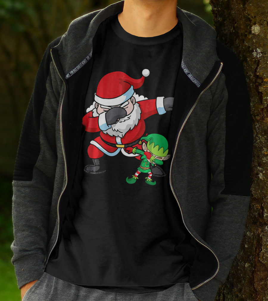 Christmas Boys Dabbing Santa Claus And Elf Dab Dan T-Shirt