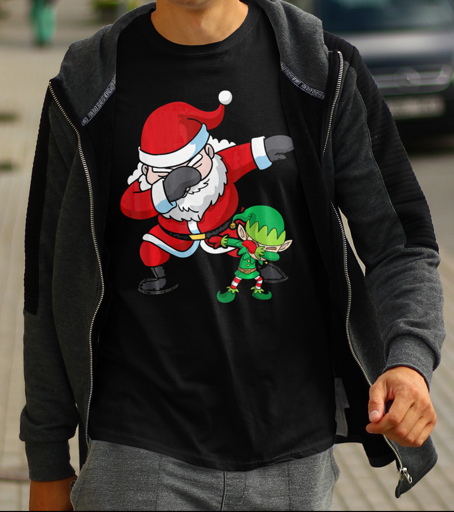 Christmas Boys Dabbing Santa Claus And Elf Dab Dan T-Shirt