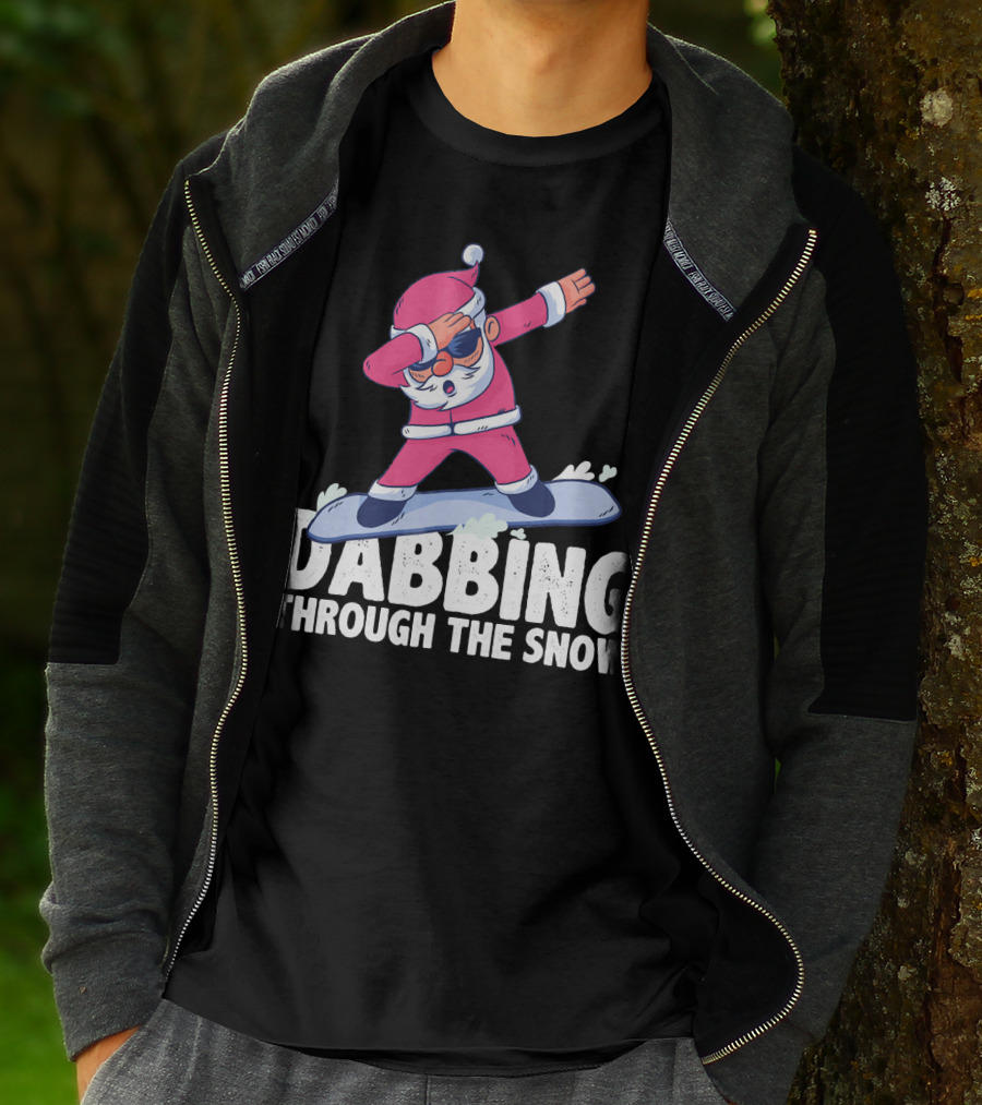 Dabbing Through The Snow Santa Snowboarding Christmas T-Shirt