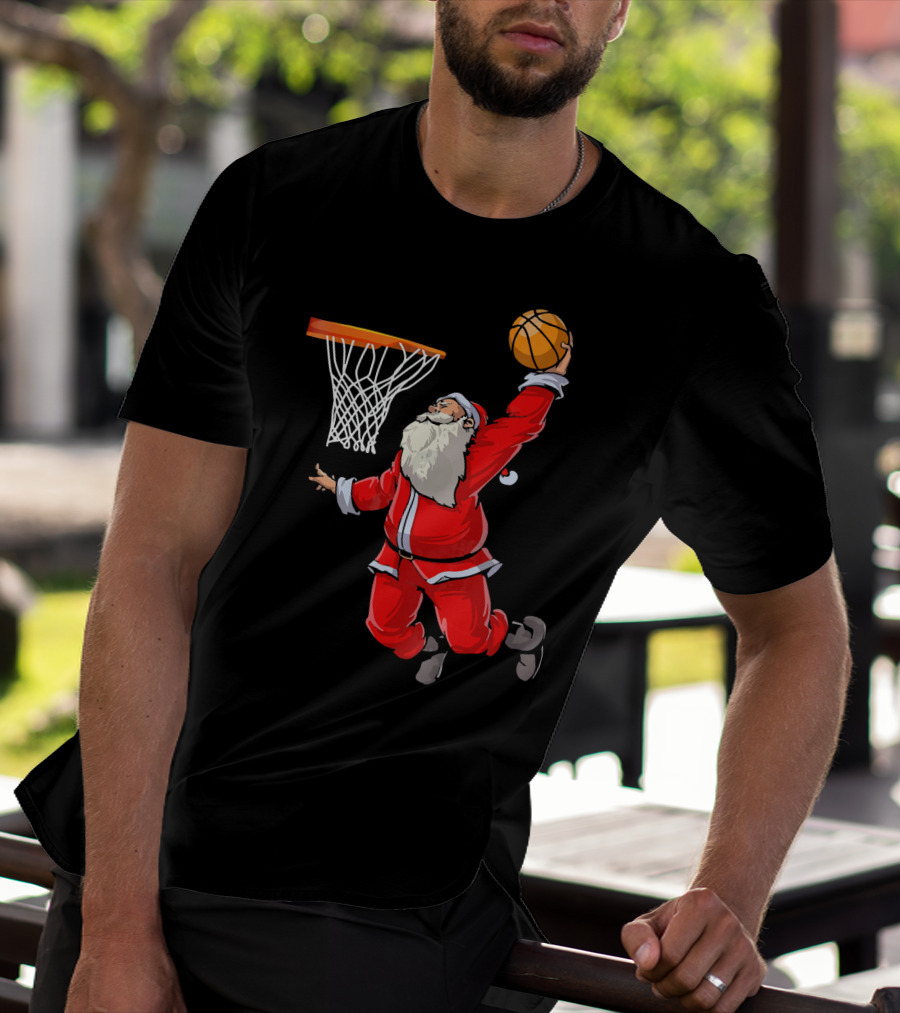 Santa Dunking Basketball Weihnachten Santa Hat T-Shirt
