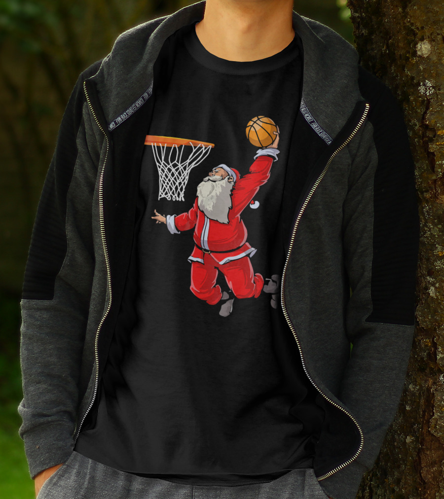 Santa Dunking Basketball Weihnachten Santa Hat T-Shirt