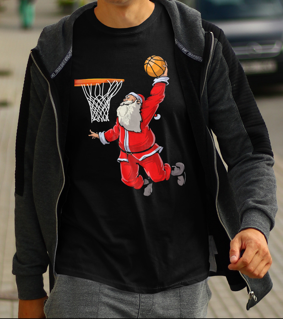 Santa Dunking Basketball Weihnachten Santa Hat T-Shirt