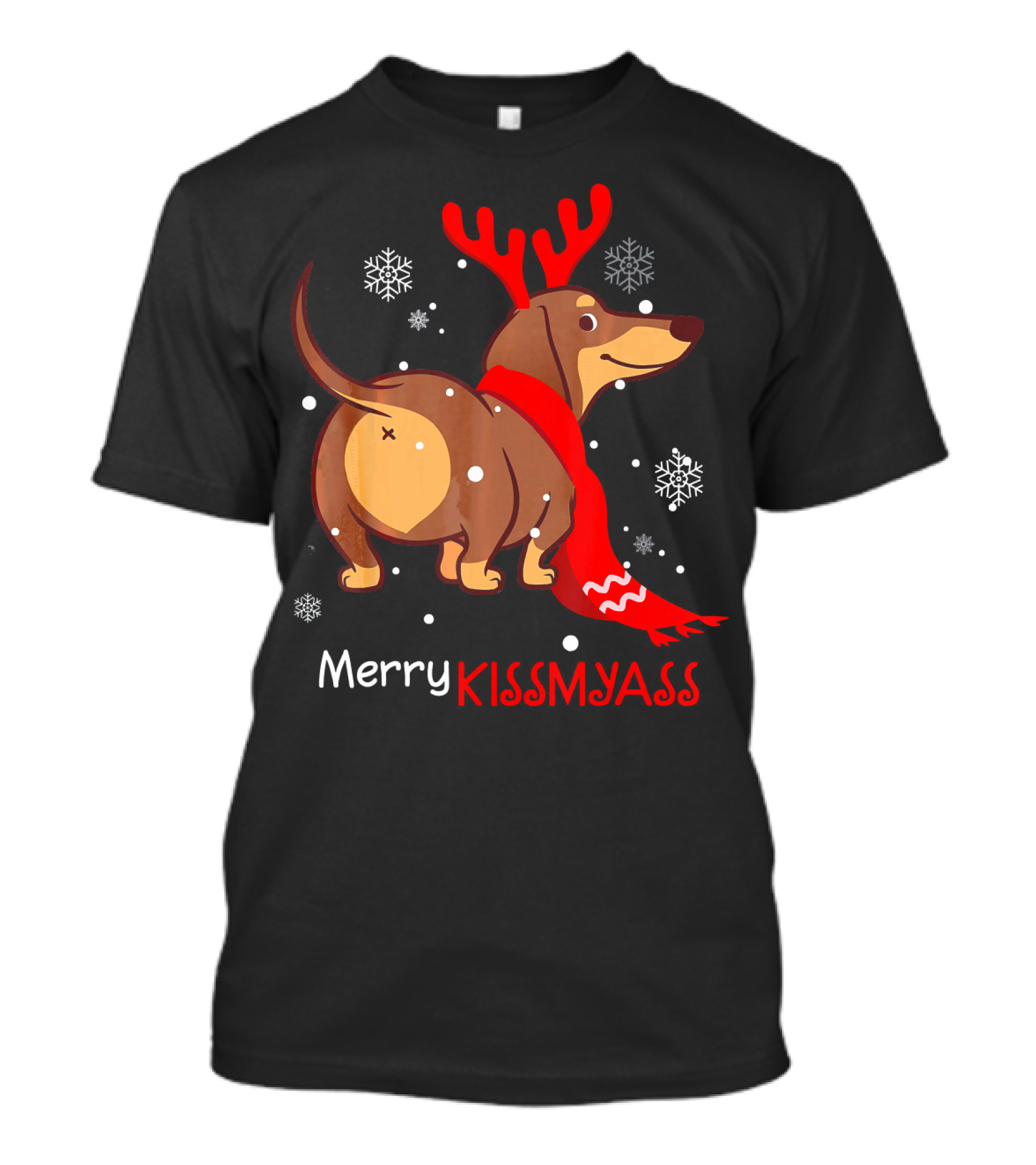 Funny Dog Dachshund Christmas Merry Kiss My Ass T-Shirt