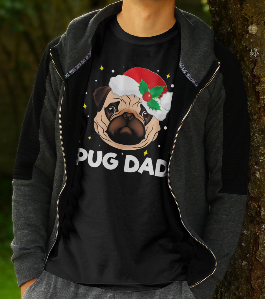Pug Dad Daddy Christmas Santa Hat Pug T-Shirt