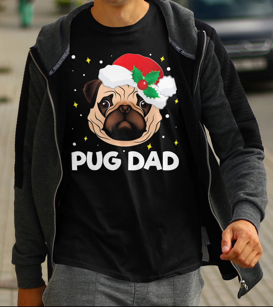Pug Dad Daddy Christmas Santa Hat Pug T-Shirt