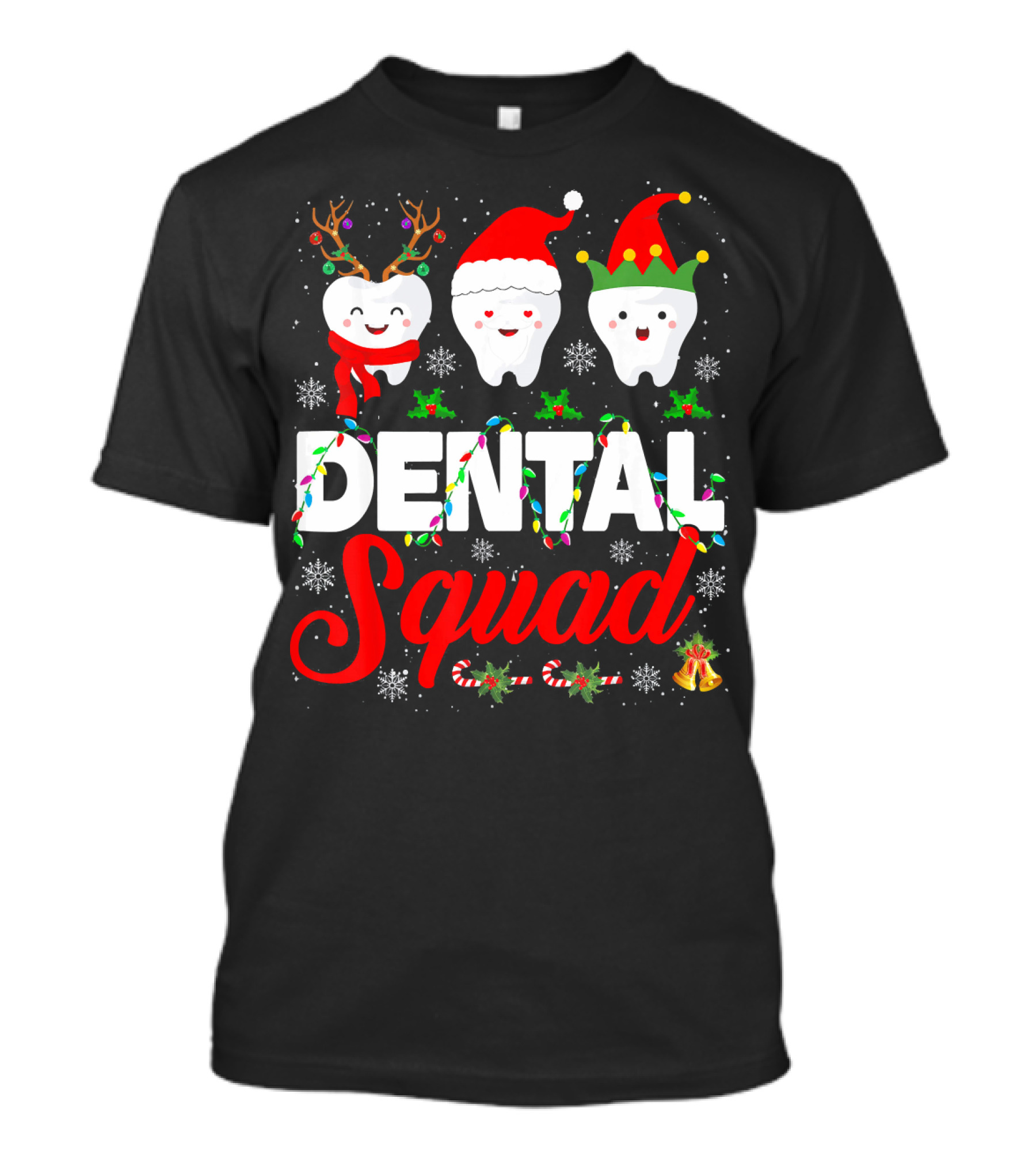 Dental Squad Funny Hygienist Dentist Love Christmas Themed Tooth Characters T-Shirt