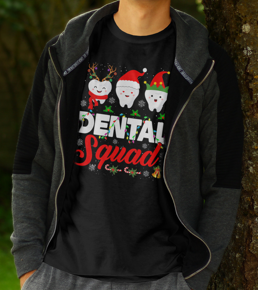 Dental Squad Funny Hygienist Dentist Love Christmas Themed Tooth Characters T-Shirt