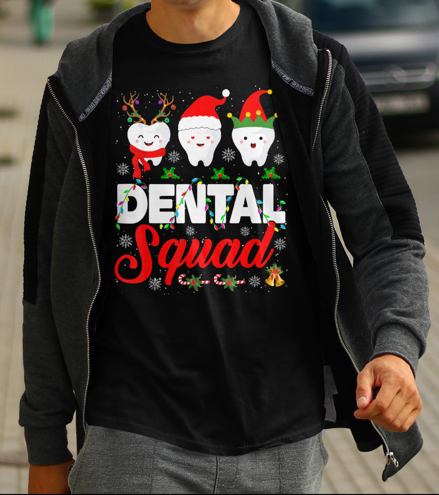 Dental Squad Funny Hygienist Dentist Love Christmas Themed Tooth Characters T-Shirt
