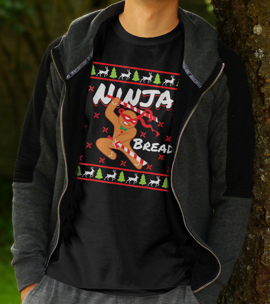 Ninjabread Man Gingerbread Ninja Christmas Sweater Reindeer Trees T-Shirt