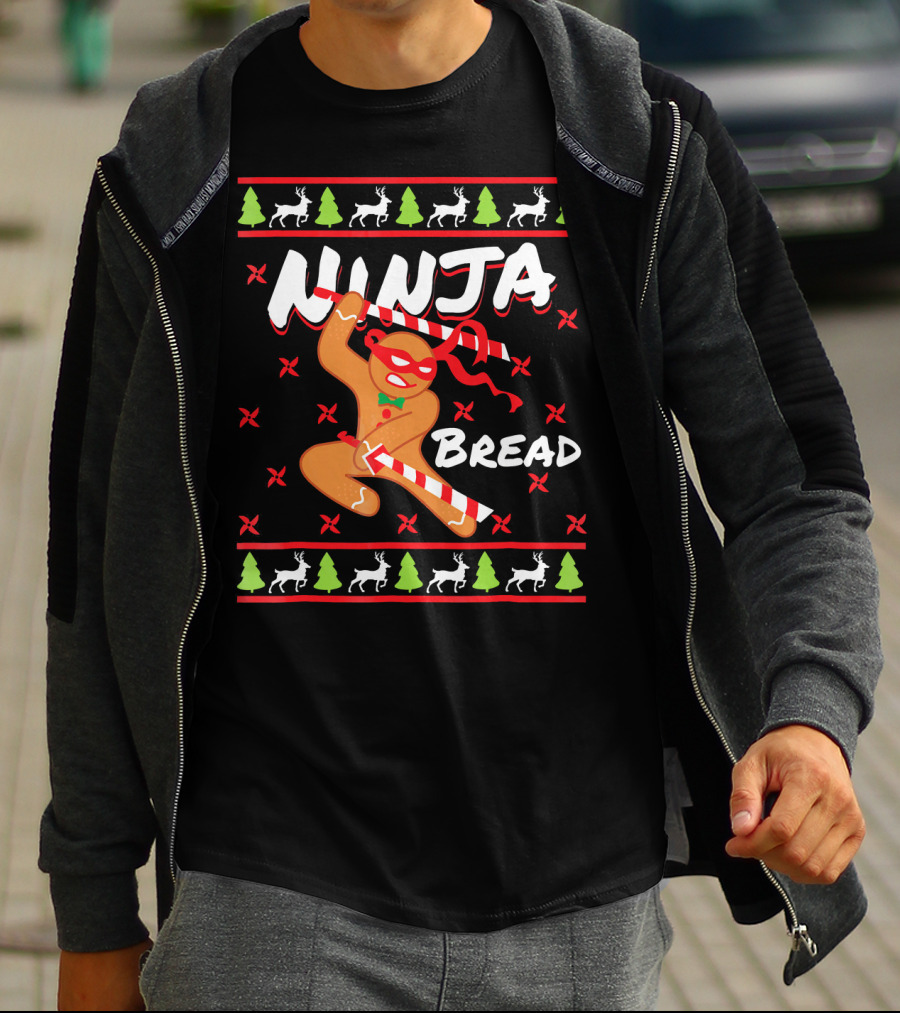 Ninjabread Man Gingerbread Ninja Christmas Sweater Reindeer Trees T-Shirt