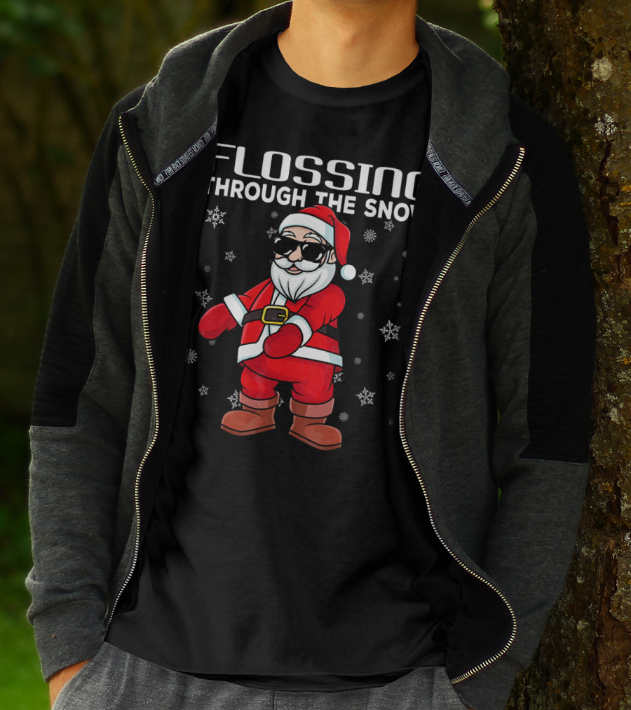 Flossing Through The Snow Santa In Sunglasses And Snowflakes T-Shirt