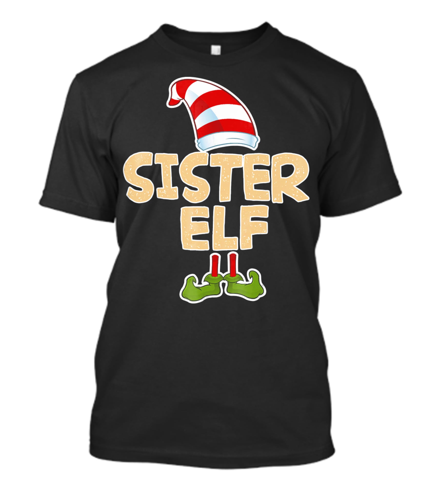 Sister Elf Merry Funny Christmas Hat And Shoes T-Shirt
