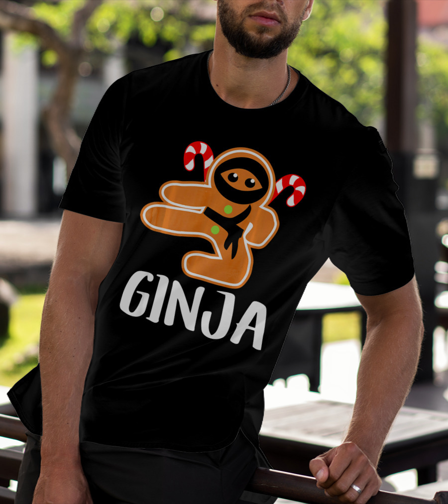 Ginja Ninja Warrior Gingerbread Man With Candy Canes T-Shirt