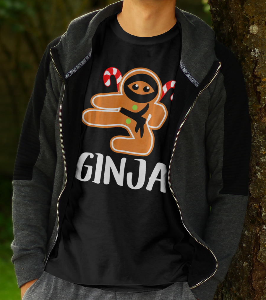 Ginja Ninja Warrior Gingerbread Man With Candy Canes T-Shirt