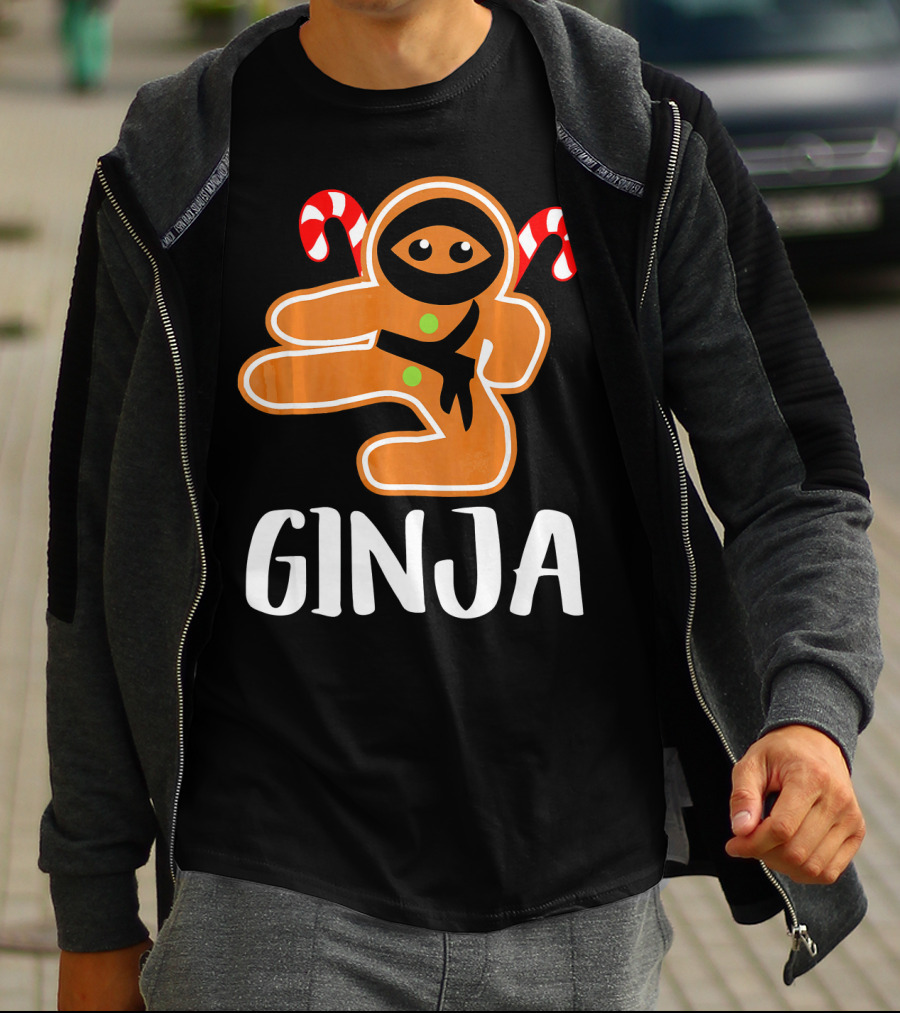 Ginja Ninja Warrior Gingerbread Man With Candy Canes T-Shirt