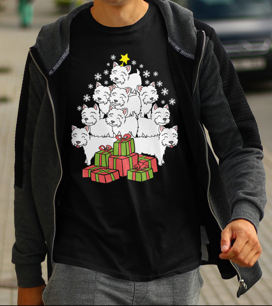 Westie Christmas Tree With Presents And Snowflakes T-Shirt