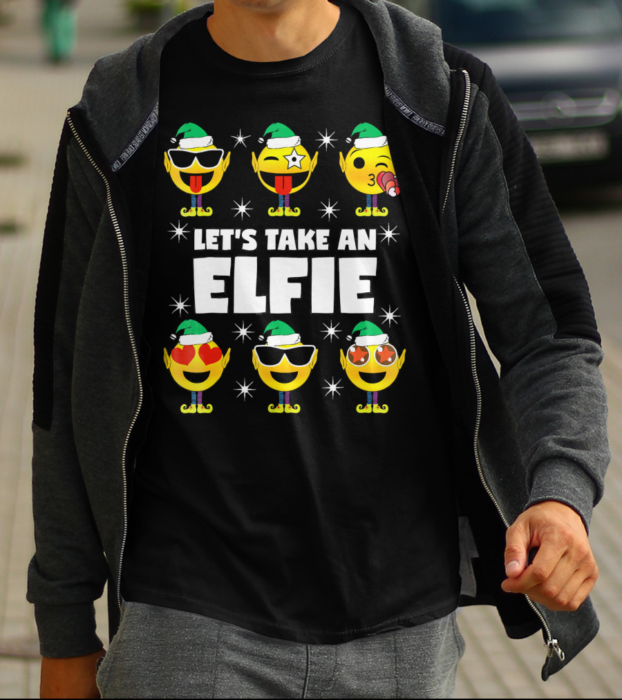 Family Christmas Emoji Elf Let's Take An Elfie T-Shirt
