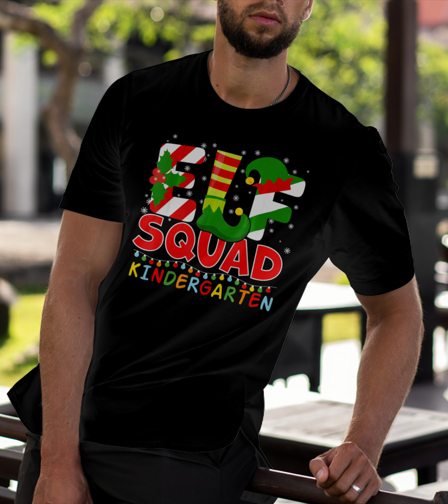 ELF Squad Funny Christmas Kindergarten Holiday Lights T-Shirt