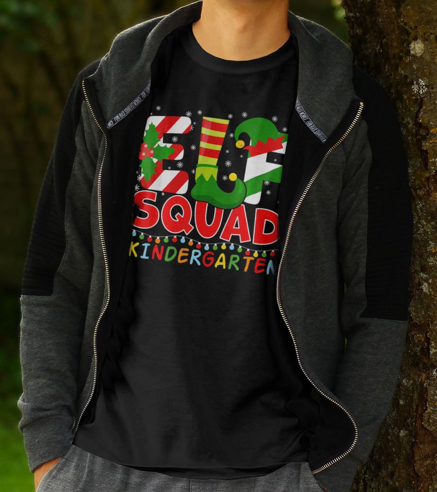 ELF Squad Funny Christmas Kindergarten Holiday Lights T-Shirt