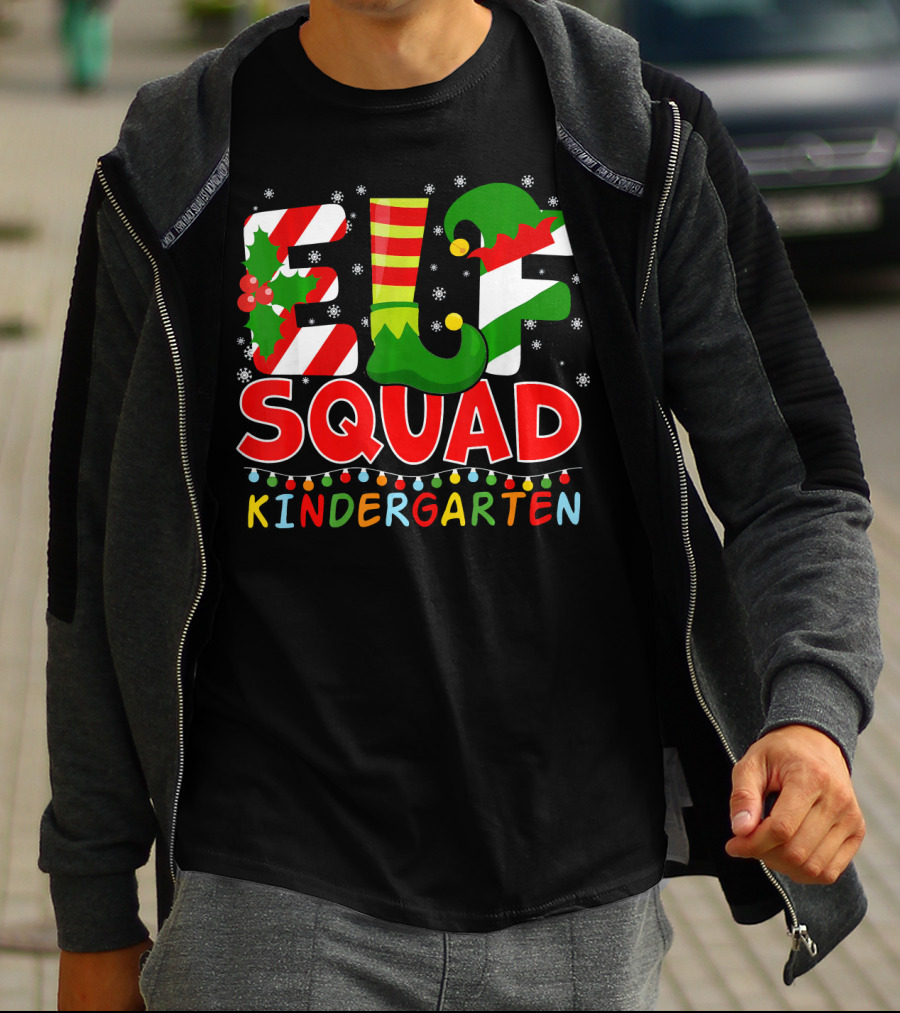 ELF Squad Funny Christmas Kindergarten Holiday Lights T-Shirt