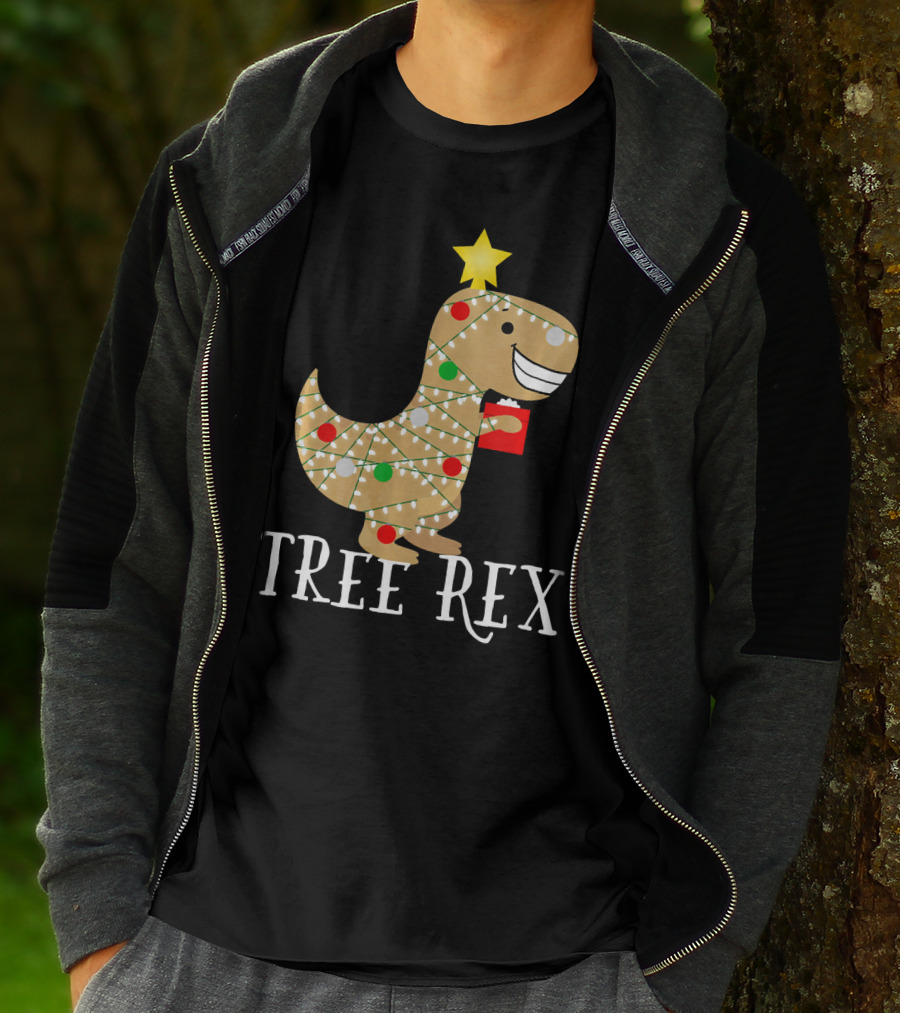 The Original Christmas Tree Rex Dinosaur With Lights And Star T-Shirt