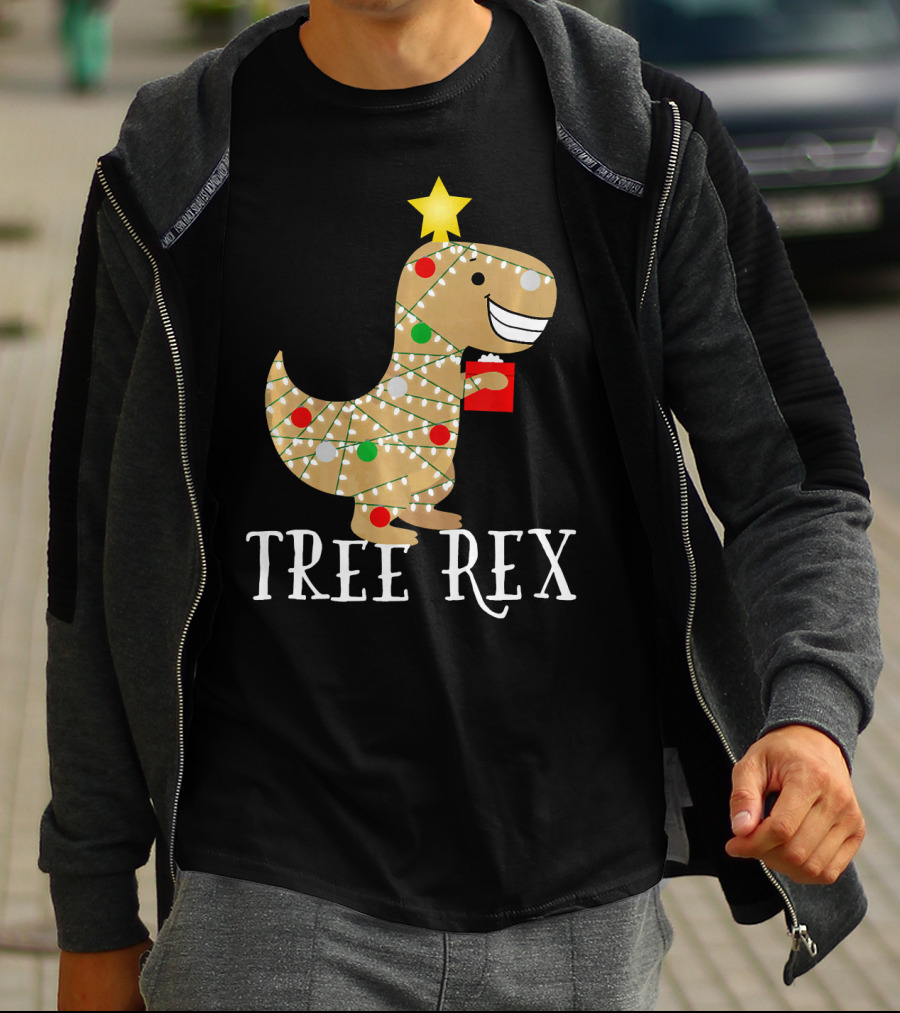 The Original Christmas Tree Rex Dinosaur With Lights And Star T-Shirt