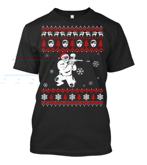 Christmas Paintball Santa Hat Reindeer Snowflakes Ugly T-Shirt