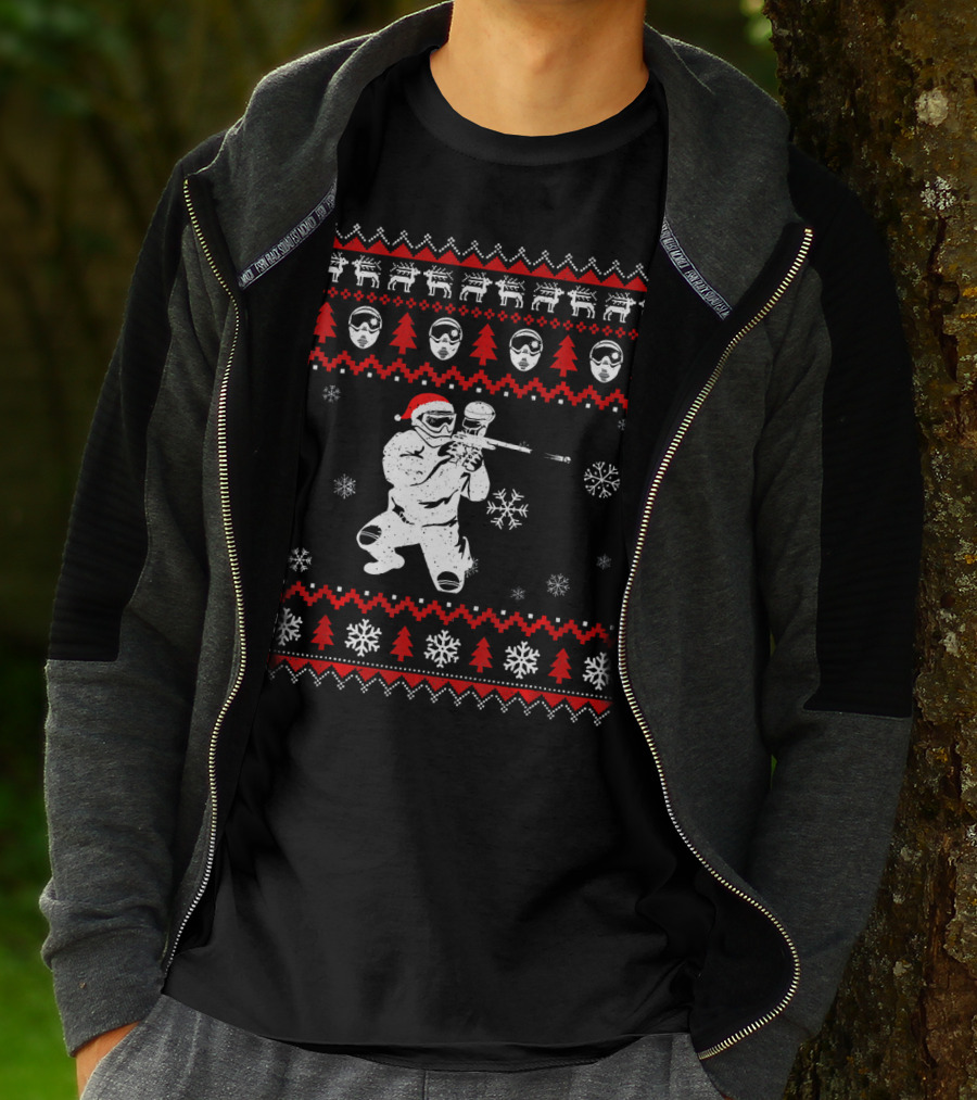 Christmas Paintball Santa Hat Reindeer Snowflakes Ugly T-Shirt
