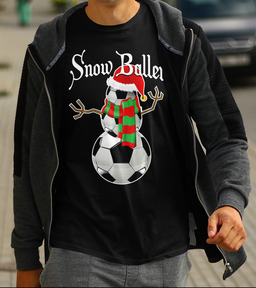 Snow Baller Soccer Christmas Snowman Santa Hat Soccer Balls T-Shirt