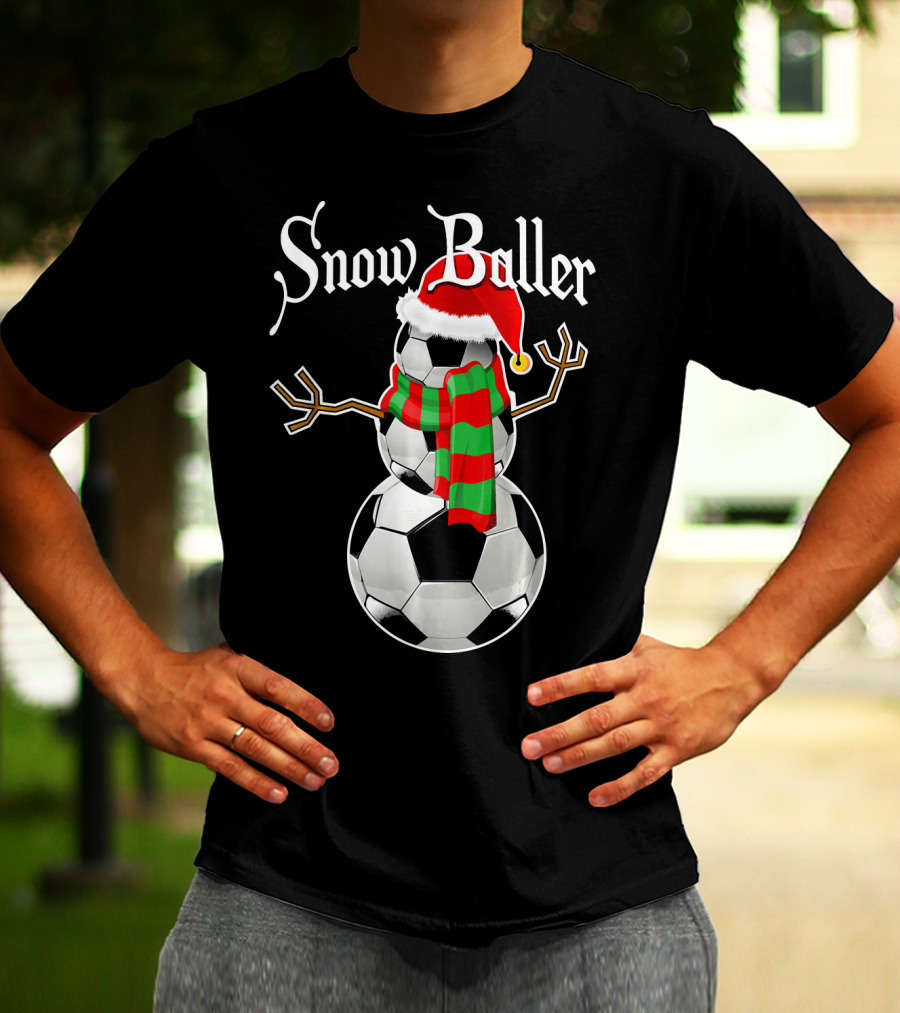 Snow Baller Soccer Christmas Snowman Santa Hat Soccer Balls T-Shirt