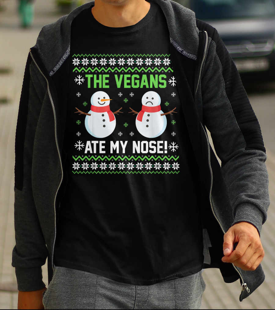 The Vegans Ate My Nose Snowman Funny Holiday T-Shirt