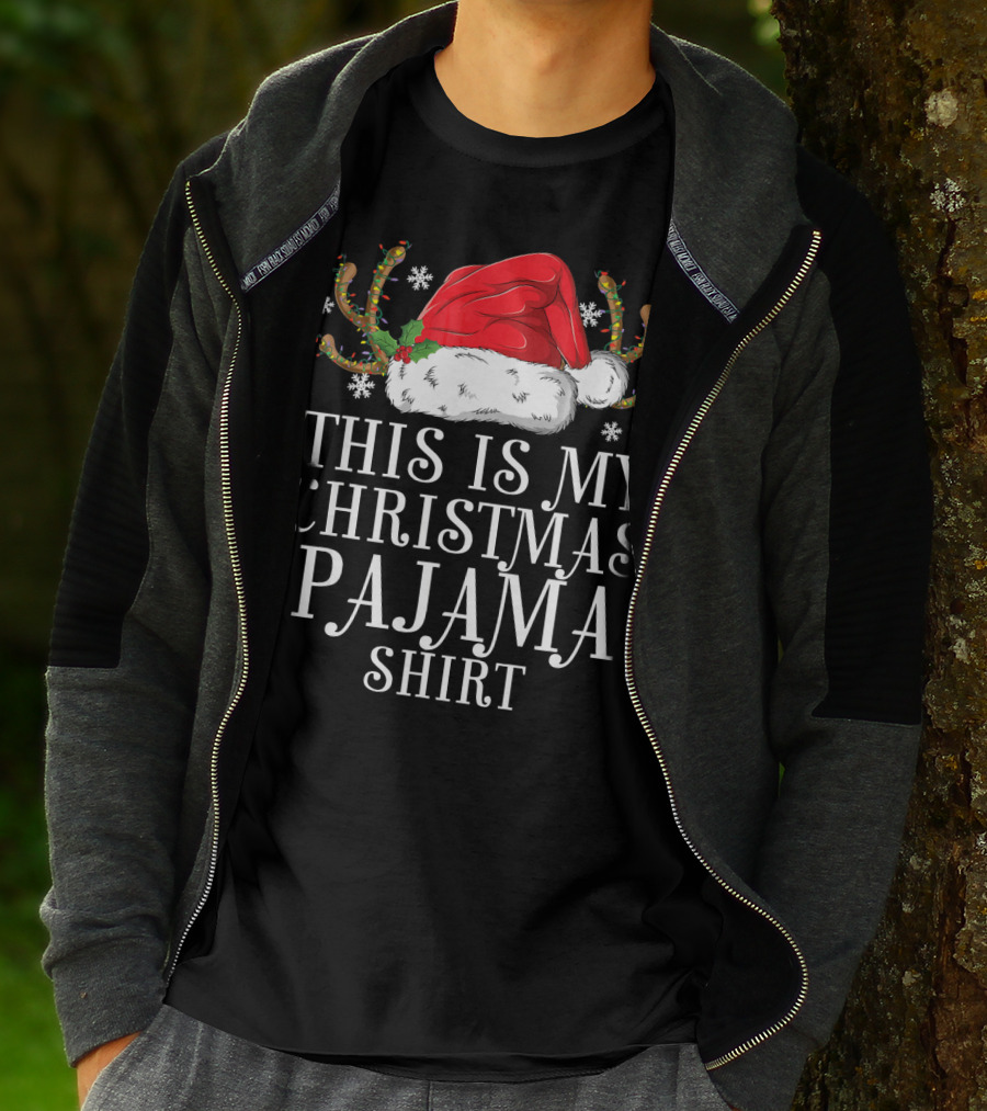 This Is My Christmas Pajama Shirt Santa Hat Holiday T-Shirt