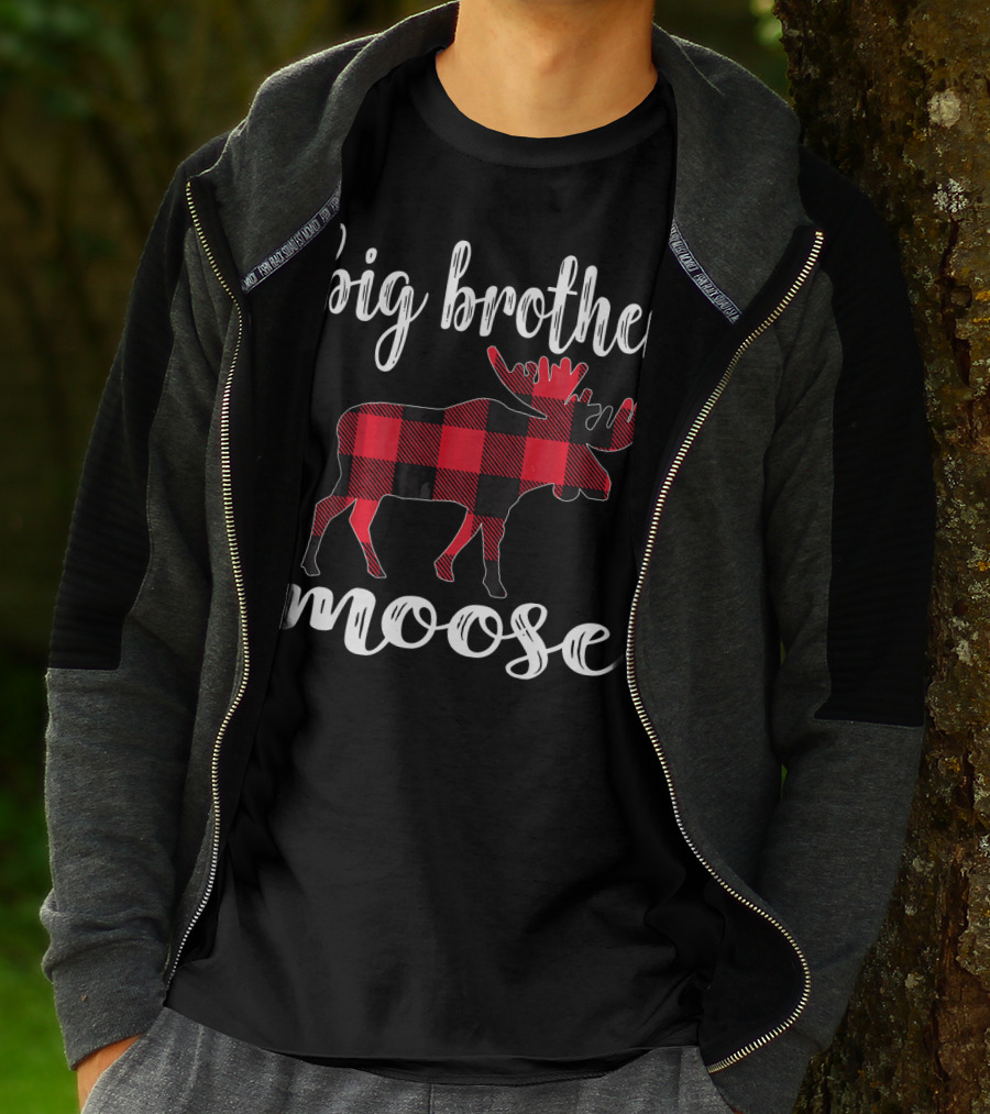 Big Brother Moose Plaid Buffalo Check Moose T-Shirt