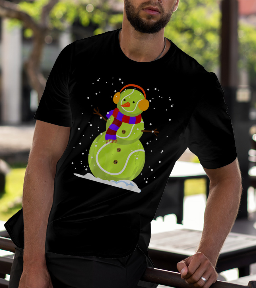 Dabbing Tennis Ball Snowman With Scarf And Earmuffs T-Shirt