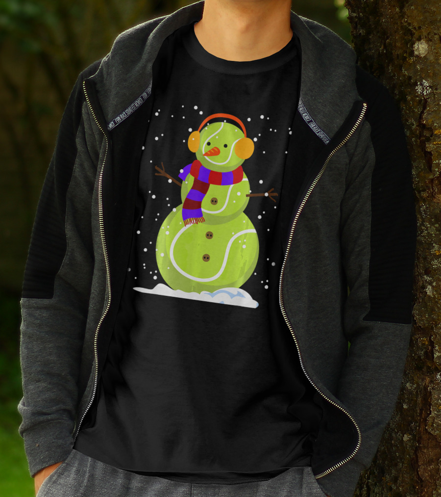 Dabbing Tennis Ball Snowman With Scarf And Earmuffs T-Shirt