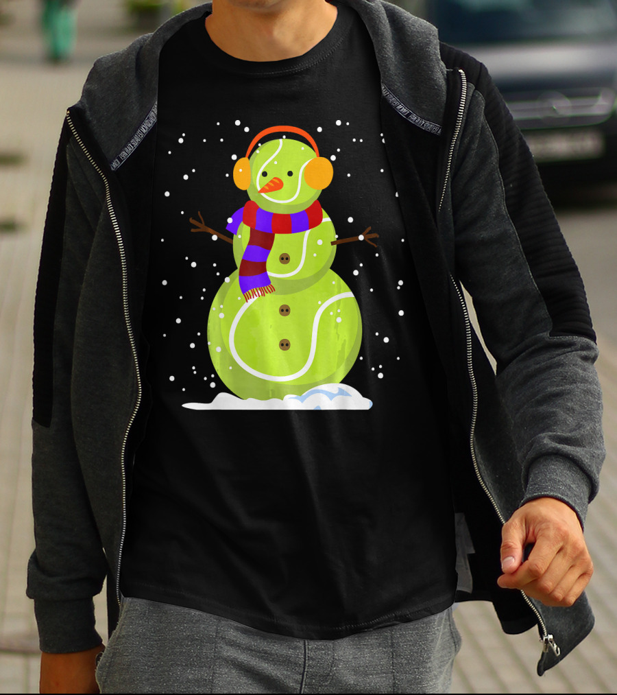 Dabbing Tennis Ball Snowman With Scarf And Earmuffs T-Shirt