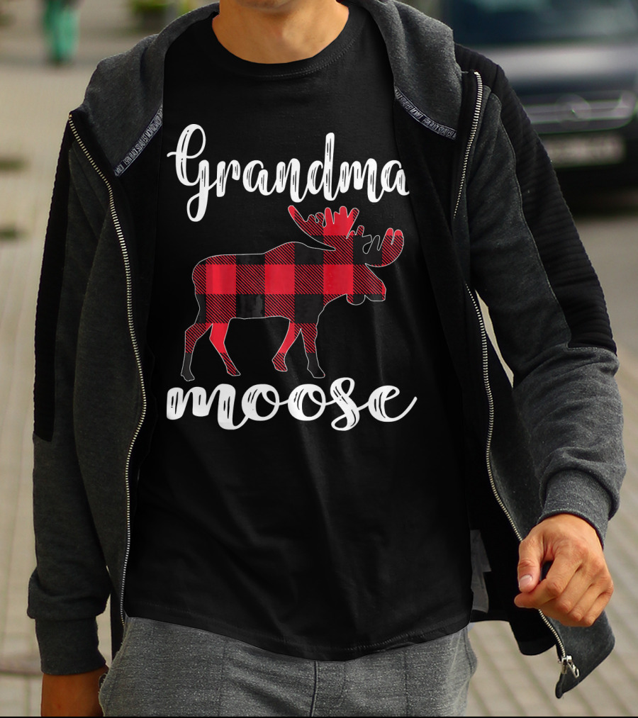 Grandma Moose Red Plaid Buffalo Check T-Shirt