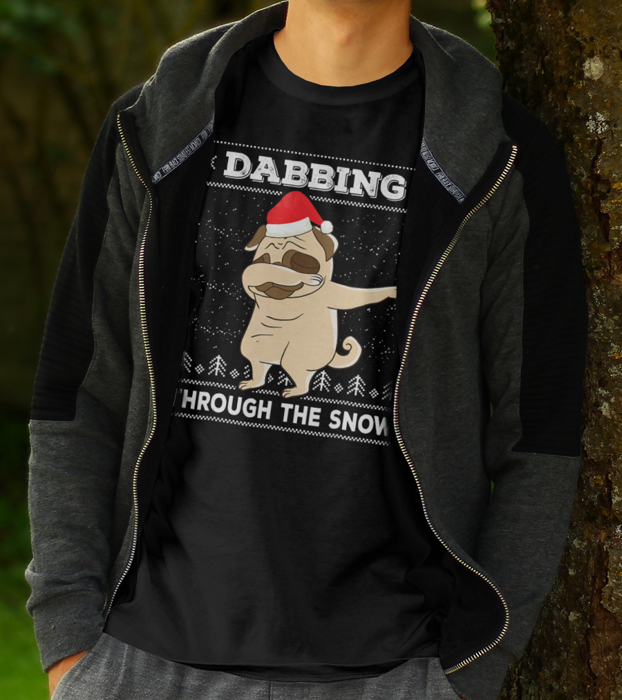 Dabbing Pug Through The Snow Santa Hat T-Shirt