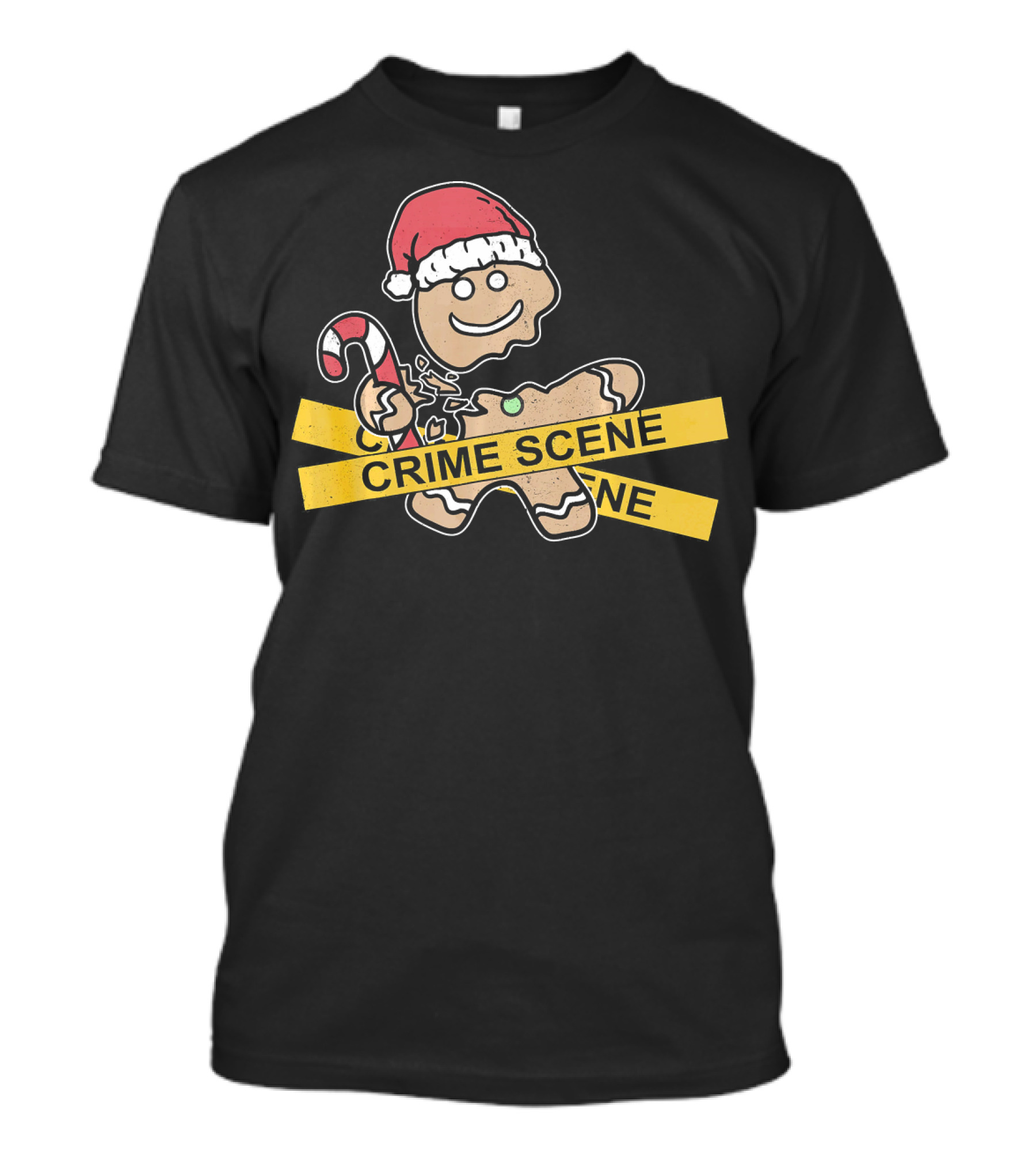 Gingerbread Cookie Crime Scene Santa Hat Candy Cane Christmas T-Shirt