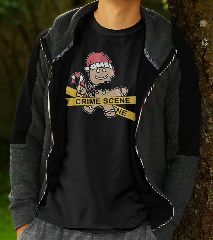 Gingerbread Cookie Crime Scene Santa Hat Candy Cane Christmas T-Shirt
