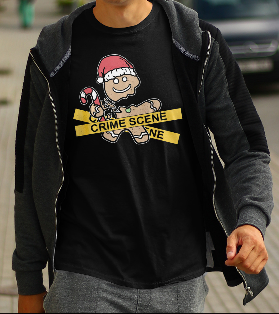 Gingerbread Cookie Crime Scene Santa Hat Candy Cane Christmas T-Shirt